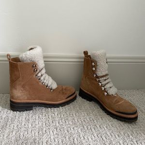 Marc Fisher LTD Izzie Genuine Shearling Lace-Up Boot in Cognac Suede